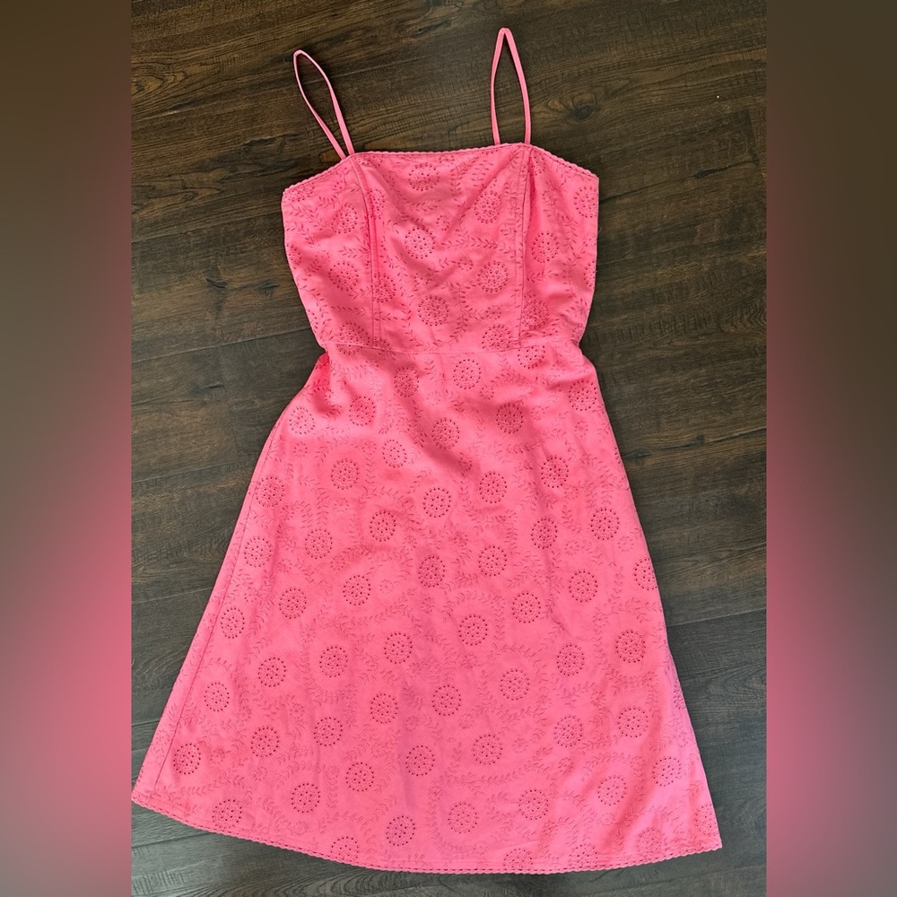 KENAR Pink Linen Elegant Eyelet Dress